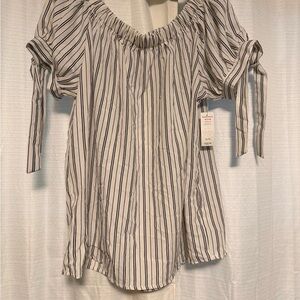 Ardene Black and White Striped Off-Shoulder Top